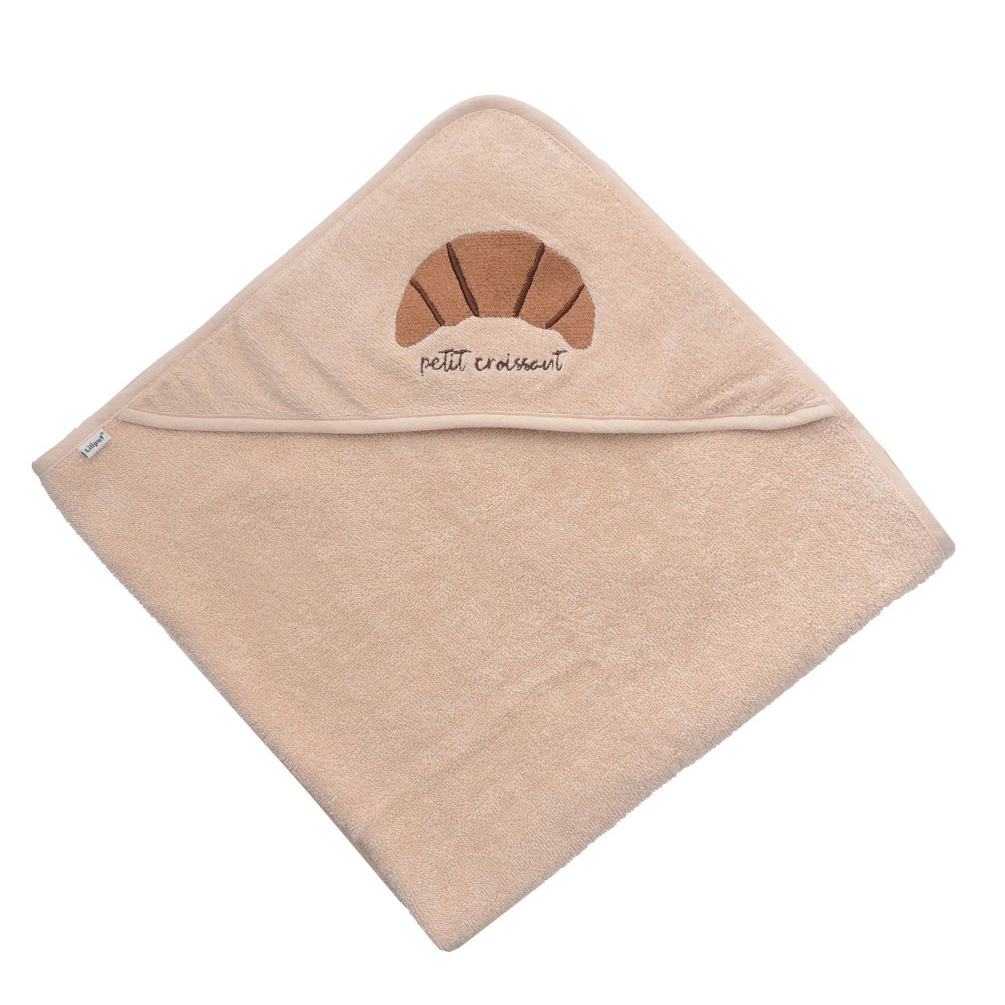 Cape de bain à capuche beige avec broderie croissant