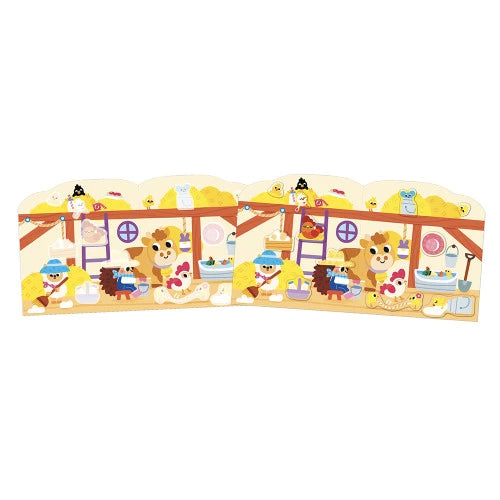 Foldable barn interior panels from JANOD sticker book with animals