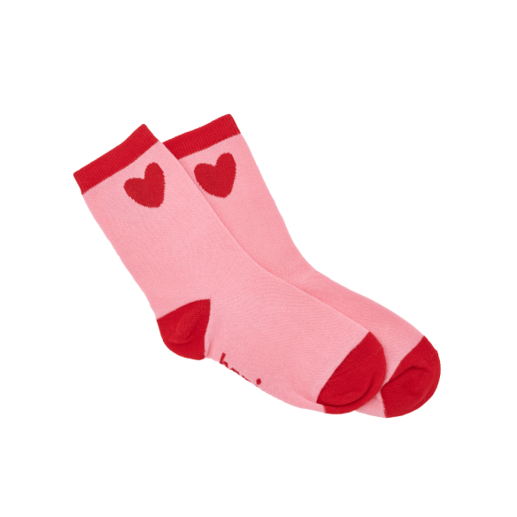 Chaussettes enfant rose et rouge à coeurs
