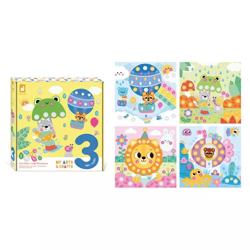 Janod rhinestone craft set with packaging and four illustrated activity cards