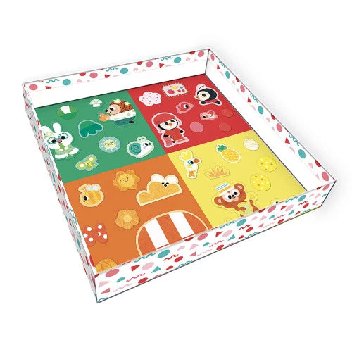 Open JANOD creative kit box with themed stickers and colored compartments