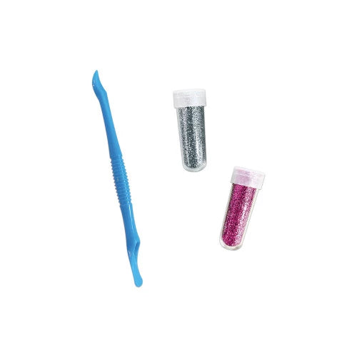 Pink and silver glitter tubes with spatula for kids craft kit