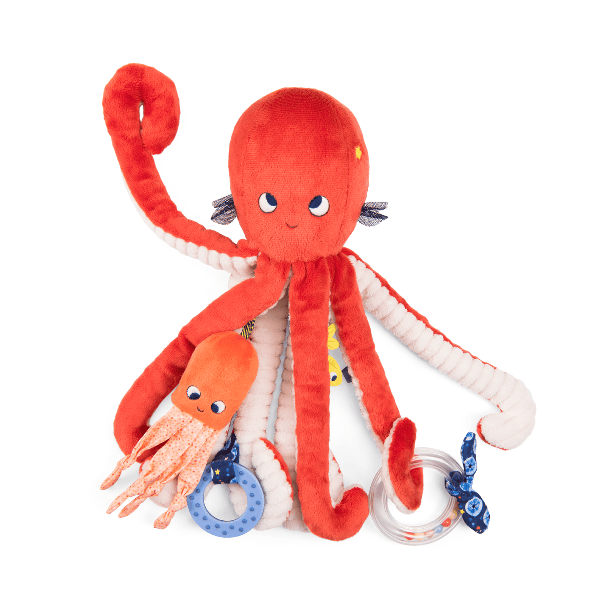 Paulie the octopus toy waving tentacle with attached fish