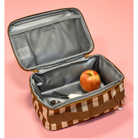Lunch bag isotherme rayures beige et marron "MIAM MIAM!"