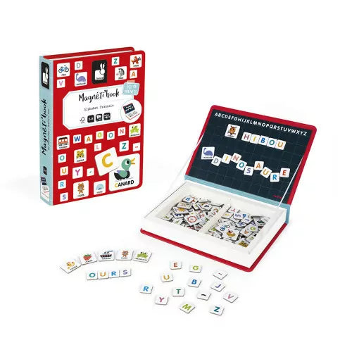 JANOD Magnéti'Book French alphabet game box with open case showing letter compartments