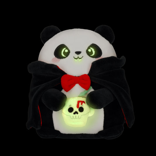 Glow in the dark vampire panda plush with green eyes