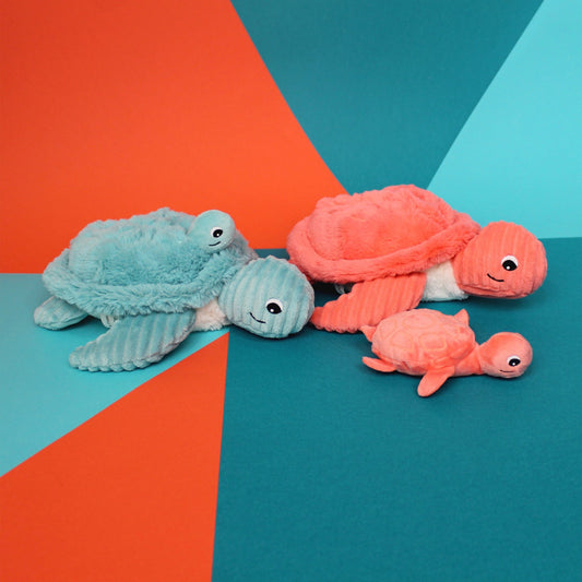 Peluche tortue Sauvenou maman et son bébé bleu aqua