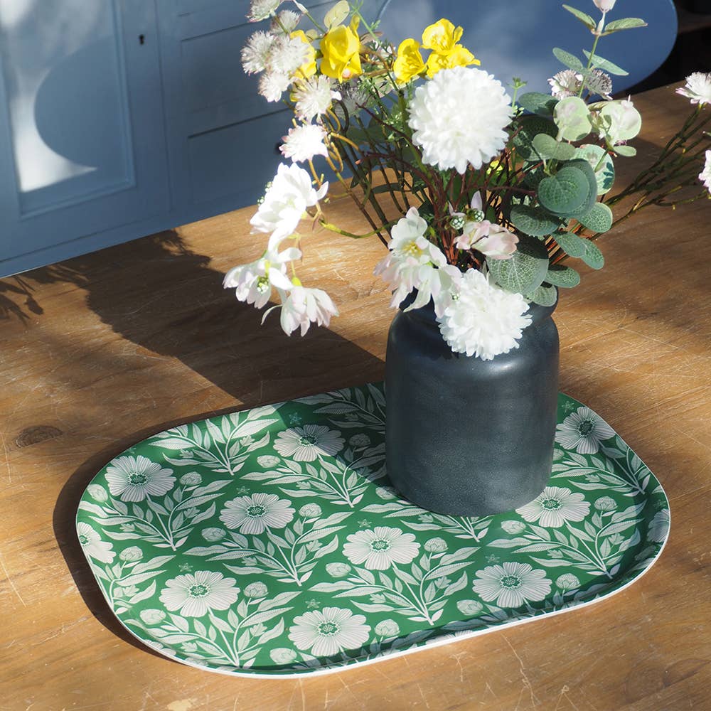 Plateau rectangle en bouleau motif folk - 43 x 33 cm -