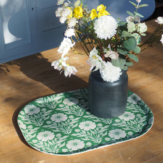 Plateau rectangle en bouleau motif folk - 43 x 33 cm -