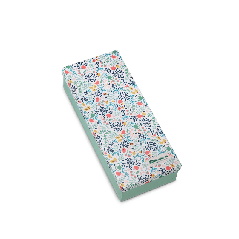 Lilliputiens Stella doll gift box with floral pattern lid and teal sides for ages 2+
