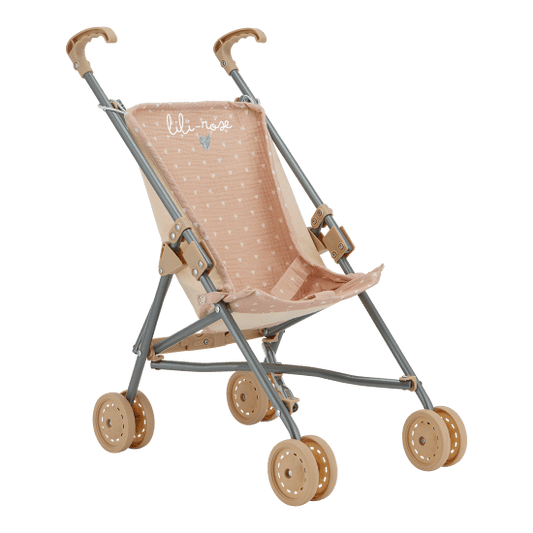 Poussette canne gaze beige à petits coeurs