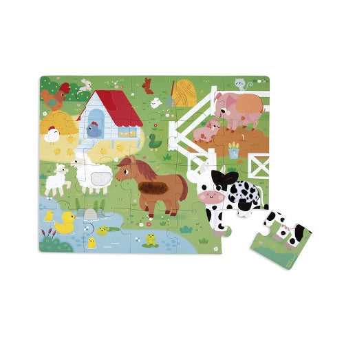 Assembled 20-piece tactile farm scene puzzle for kids