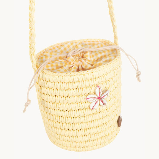 Sac bandoulière seau en fibre naturelle pour fille - couleur jaune