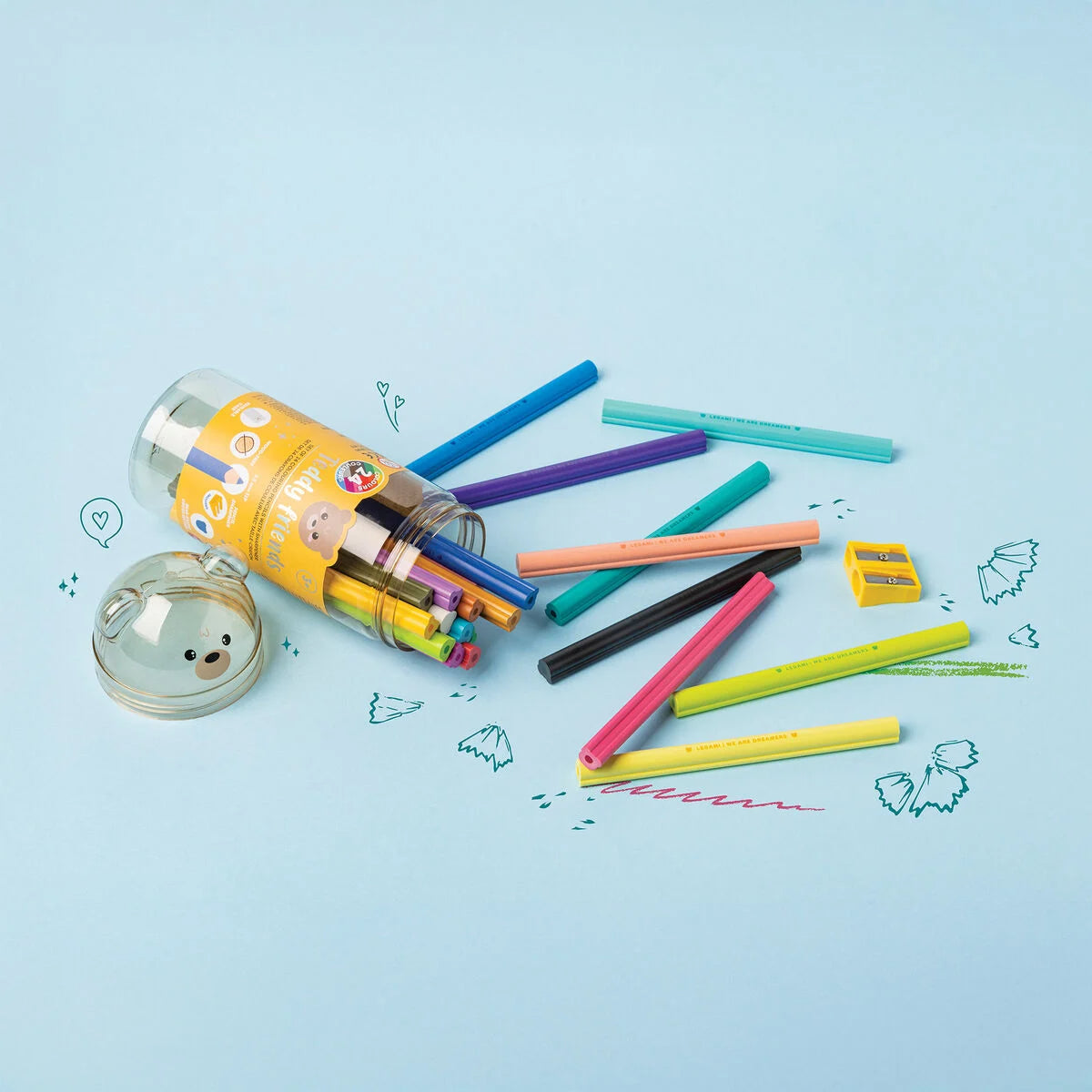 Set de 24 Crayons de Couleur avec Taille-crayon - Teddy Friends
