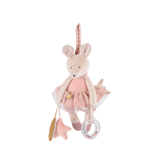 Layered tutu and bead ring on plush mouse toy