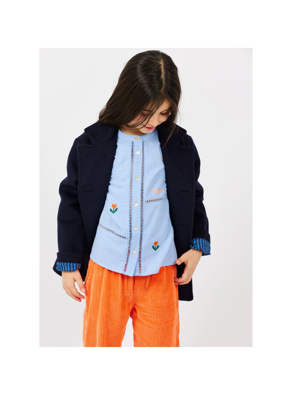 Blouse brodée Fleurs ciel