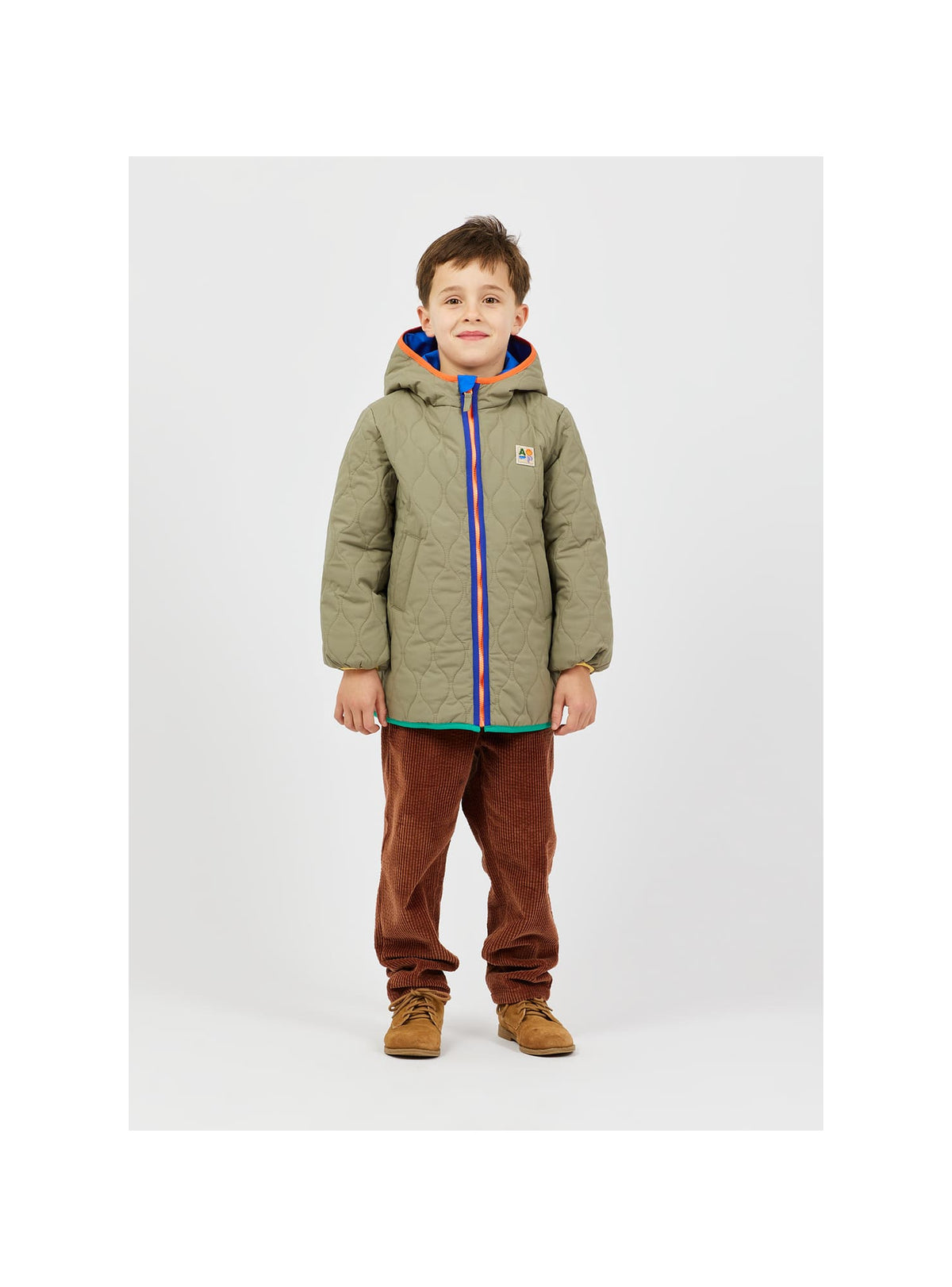 Parka réversible à capuche vert kaki