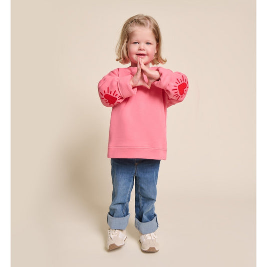 Le sweat Coeur solaire enfant avec coudières en coton bio - rose