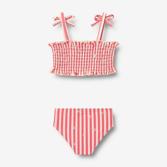 Bikini Carla rouge à rayures et fleurs