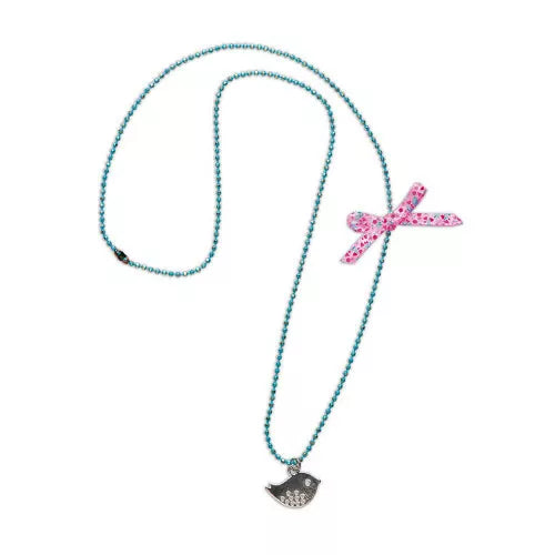 Turquoise beaded necklace with gold flecks and black bird pendant