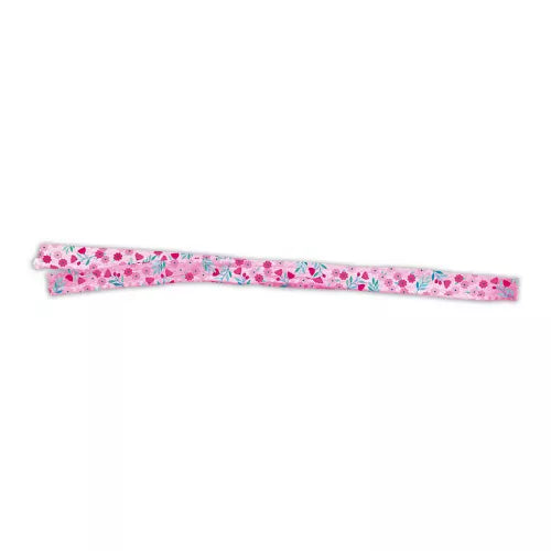 Pink floral ribbon with red flowers and blue leaves for DIY jewelry kit