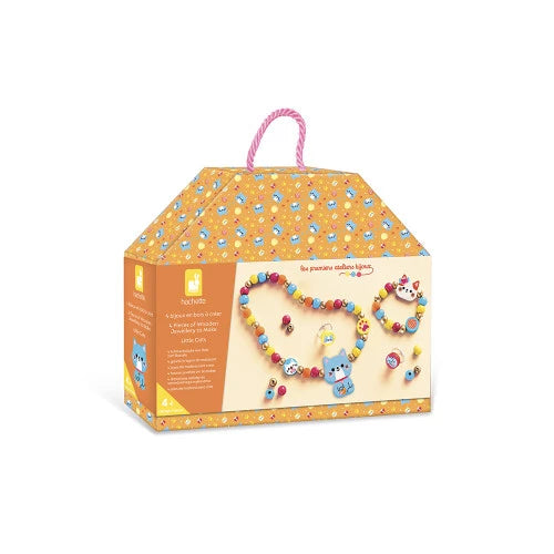 Orange JANOD Petits Chats jewelry making box with rope handle and cat pattern