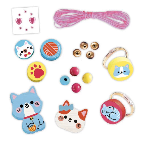 JANOD wooden cat jewelry craft kit components with beads and charms for kids