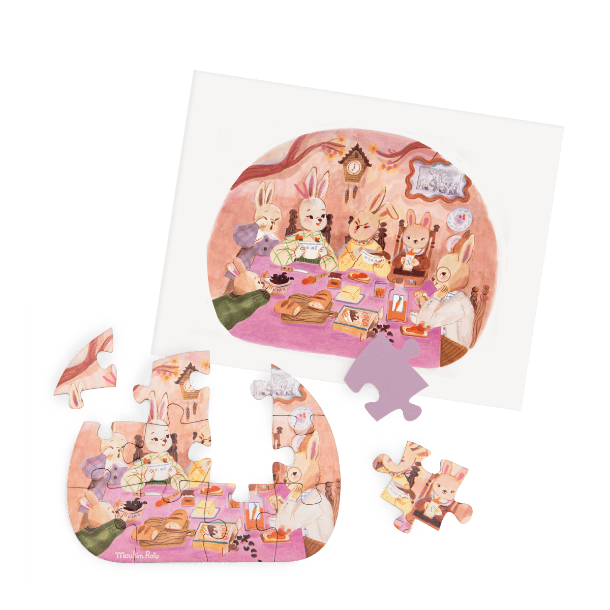 Moulin Roty 12-piece puzzle family breakfast scene with rabbits