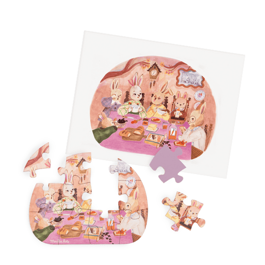 Moulin Roty 12-piece puzzle family breakfast scene with rabbits