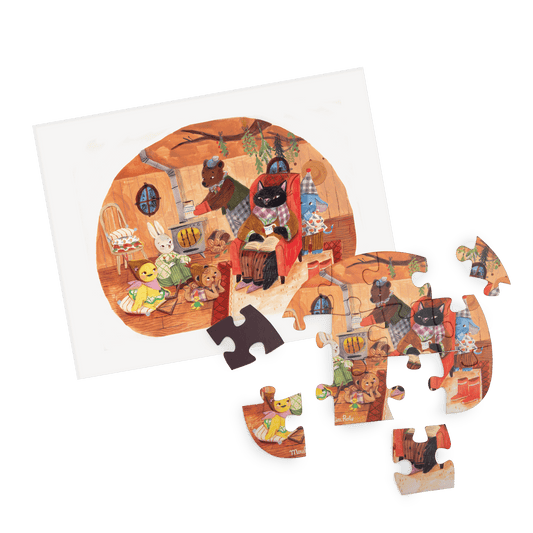 Moulin Roty 12-piece puzzle cozy evening gathering by fire