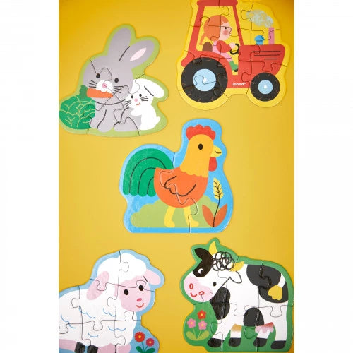 Set of 5 wooden farm animal puzzles ages 2+ by Janod