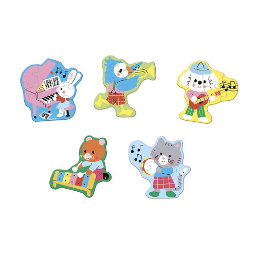Five-piece set of musical animal wooden puzzles