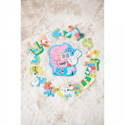 Set of 5 animal music puzzles with piano rabbit