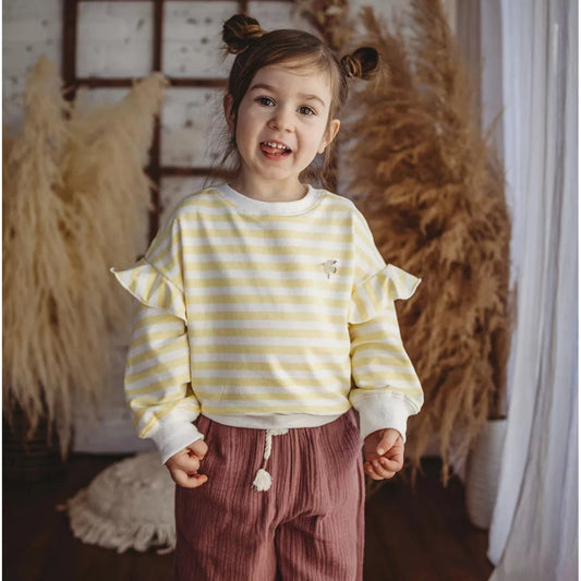 sweat-shirt doux à rayures avec broderie et volant