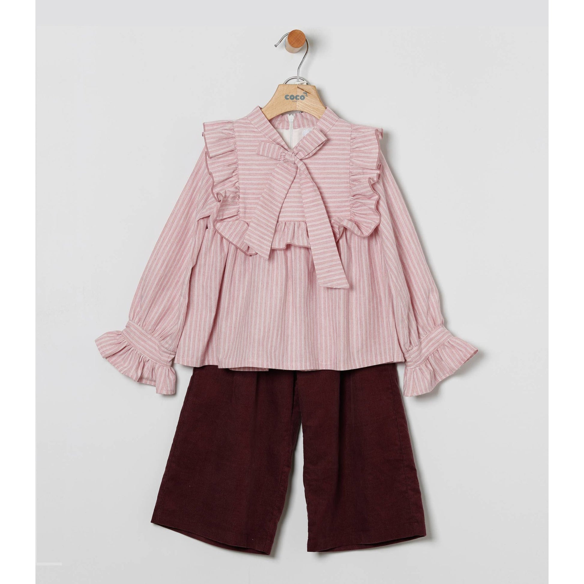 Ensemble Fille Pantalon Bordeaux et Blouse Rayée - COCO ACQUA
