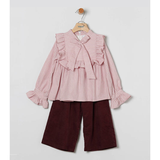 Ensemble Fille Pantalon Bordeaux et Blouse Rayée - COCO ACQUA