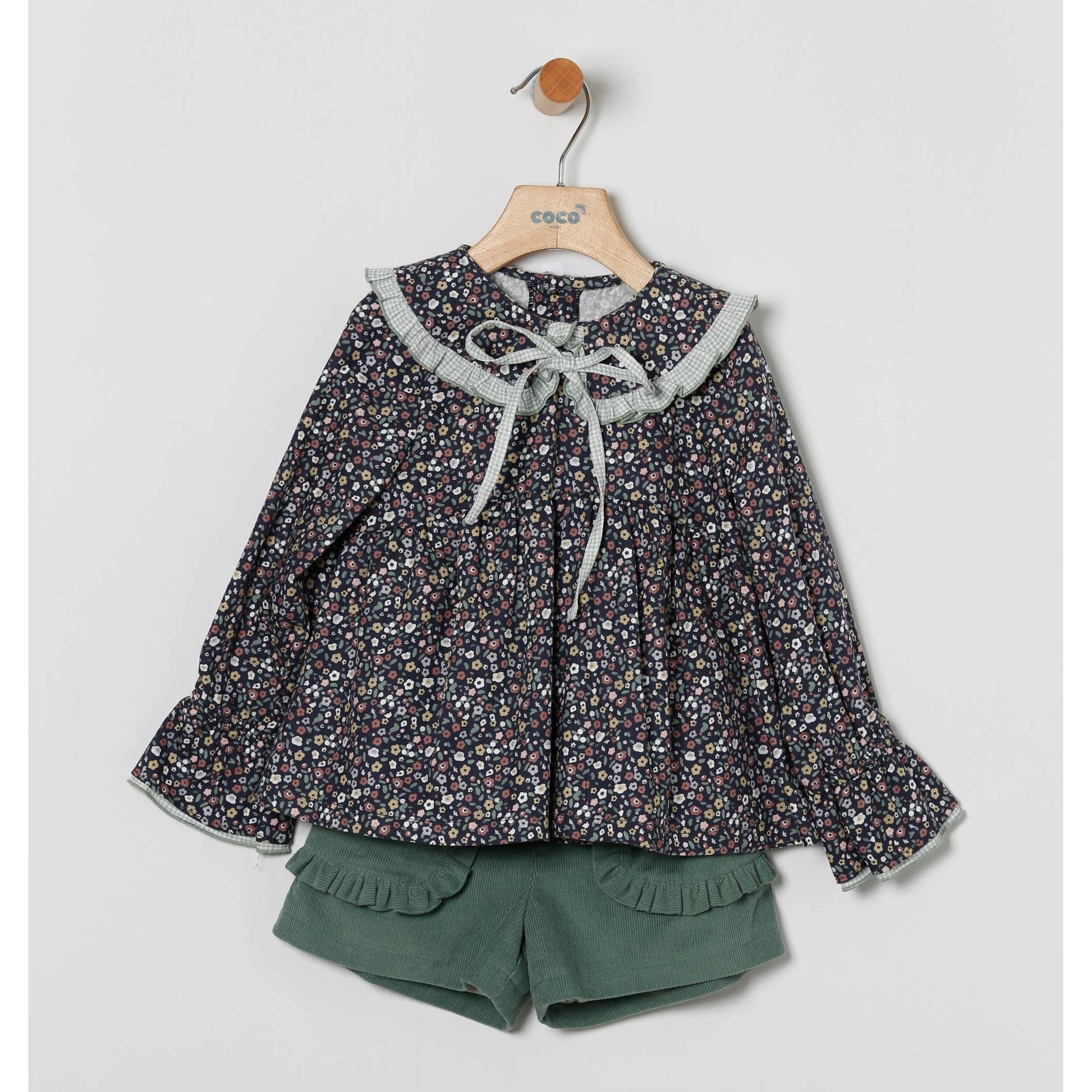 Ensemble Fille Blouse Florale et Short Velours - COCO ACQUA