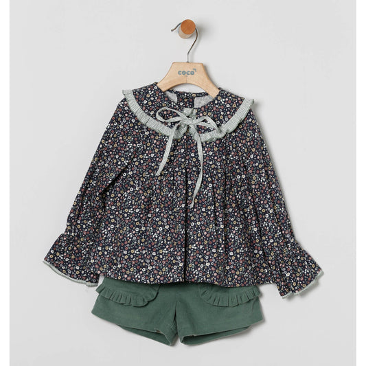 Ensemble Fille Blouse Florale et Short Velours - COCO ACQUA