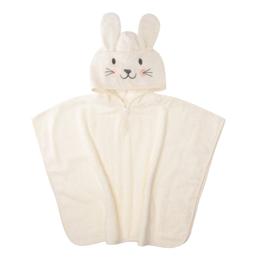 Poncho à capuche en écru avec oreilles de lapin