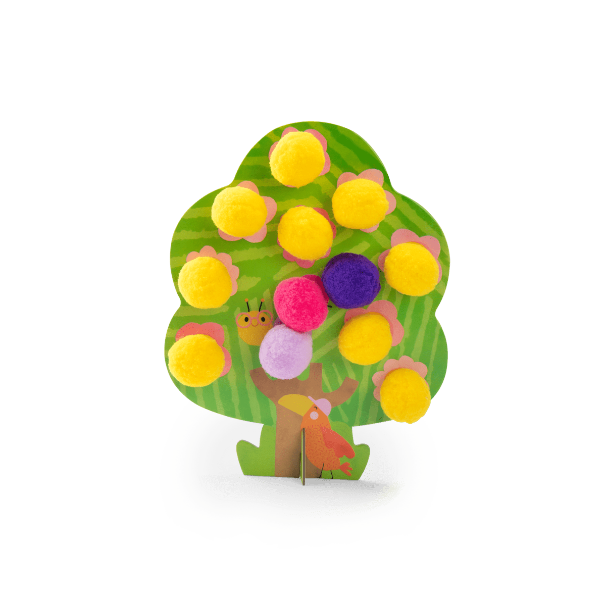 Moulin Roty Les Toupitis pompon tree activity board with colorful felt pom-poms for fine motor skills