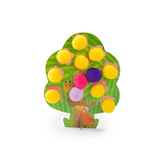 Moulin Roty Les Toupitis pompon tree activity board with colorful felt pom-poms for fine motor skills