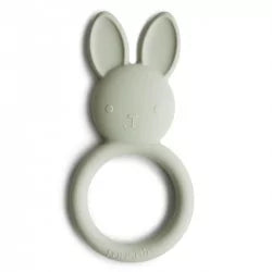 Smooth sage green rabbit head silicone teether ring