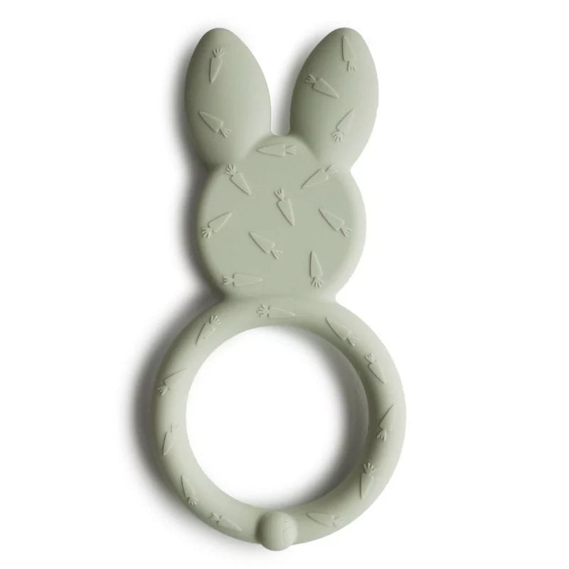 Sage green carrot-textured rabbit silicone teether