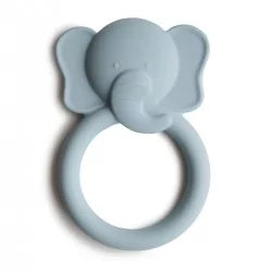Slate grey elephant head silicone teething ring with smooth matte finish