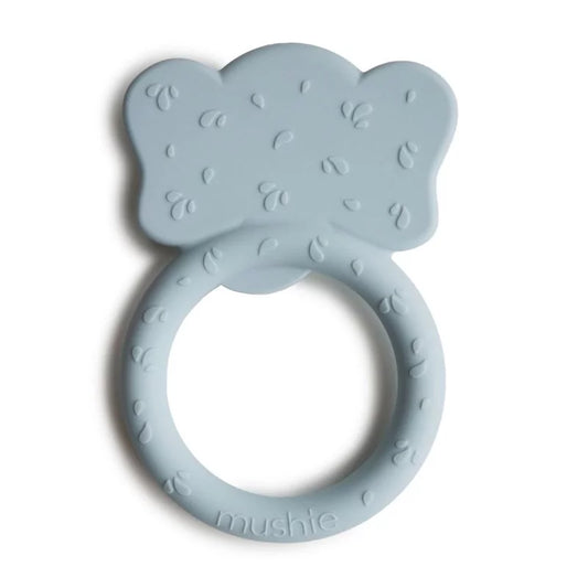 Light blue cloud-shaped silicone teether with embossed texture for sensory relief