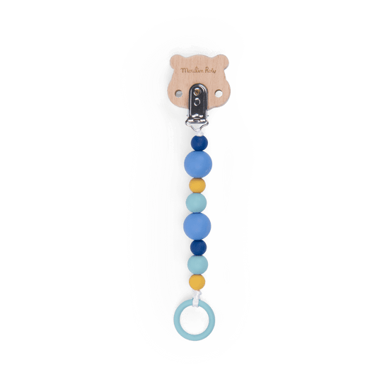Back view of Moulin Roty wood and silicone pacifier holder