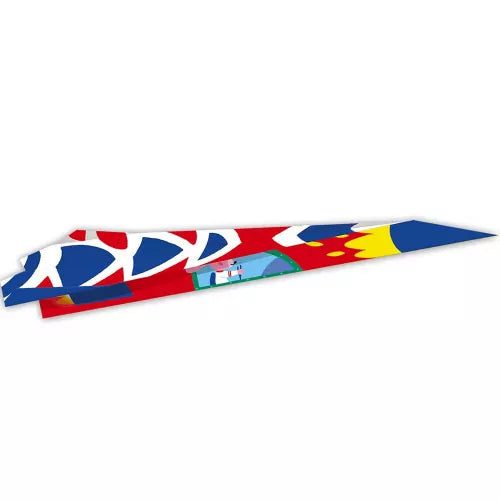 Red and blue unfolded paper airplane template sheet for folding activity