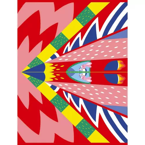 Colorful Janod paper airplane kit graphic with blue yellow and green patterned design