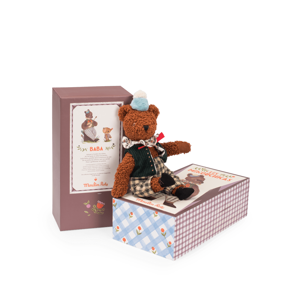 Moulin Roty Baba bear plush with original Les Minouchkas packaging box
