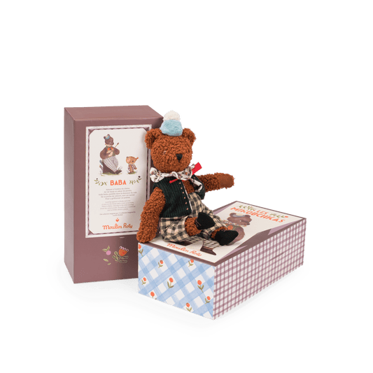 Moulin Roty Baba bear plush with original Les Minouchkas packaging box